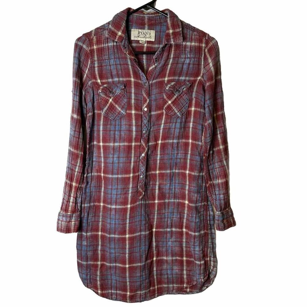 Ryan Michael Plaid Tunic Dress Western Boho Cottagecore Cowgirl Rodeo Small
